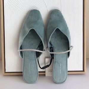 Zara Home Light Blue Green Velvet Mules